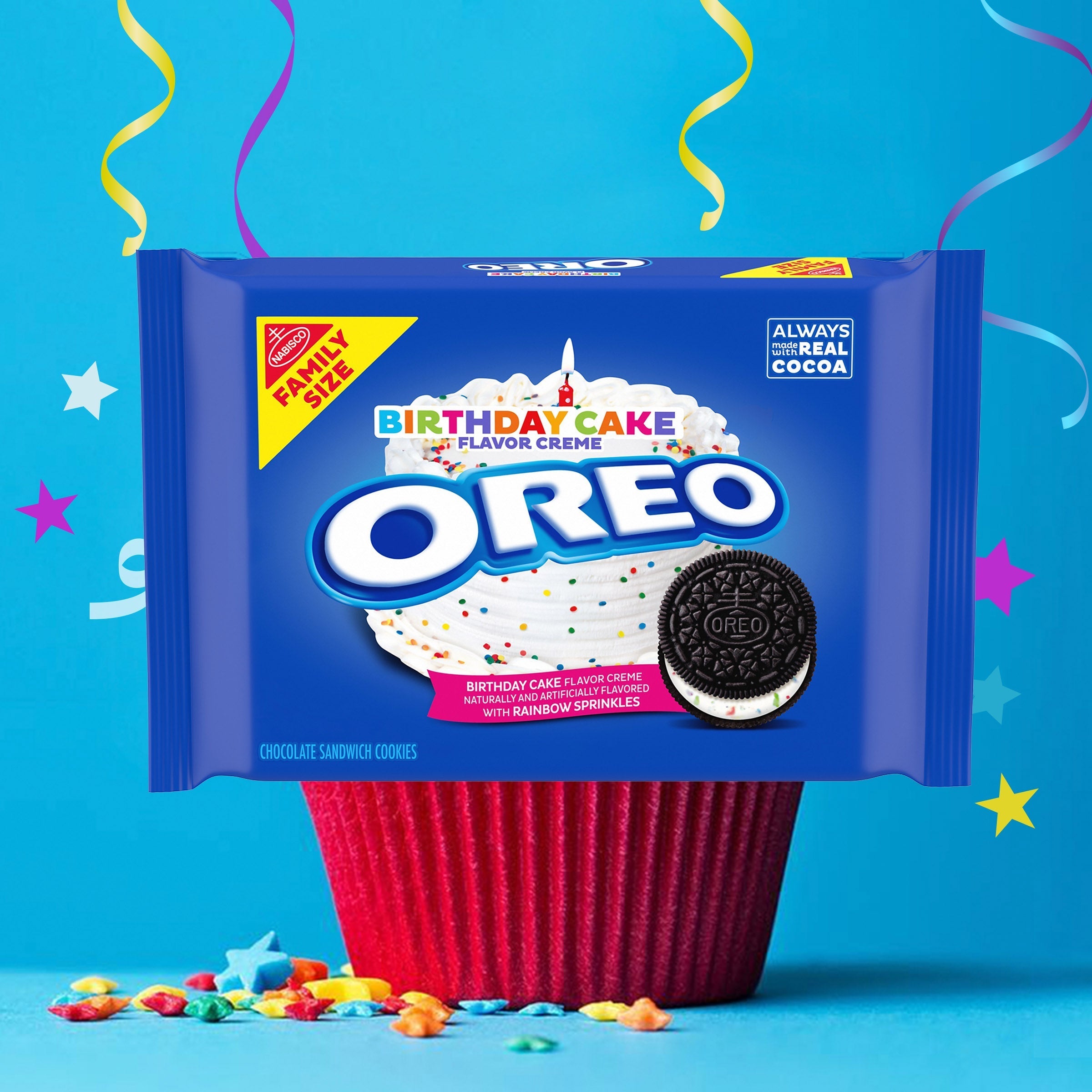 Birthday Cake Creme Chocolate Sandwich Cookies, Family Size, 2 Pack G5