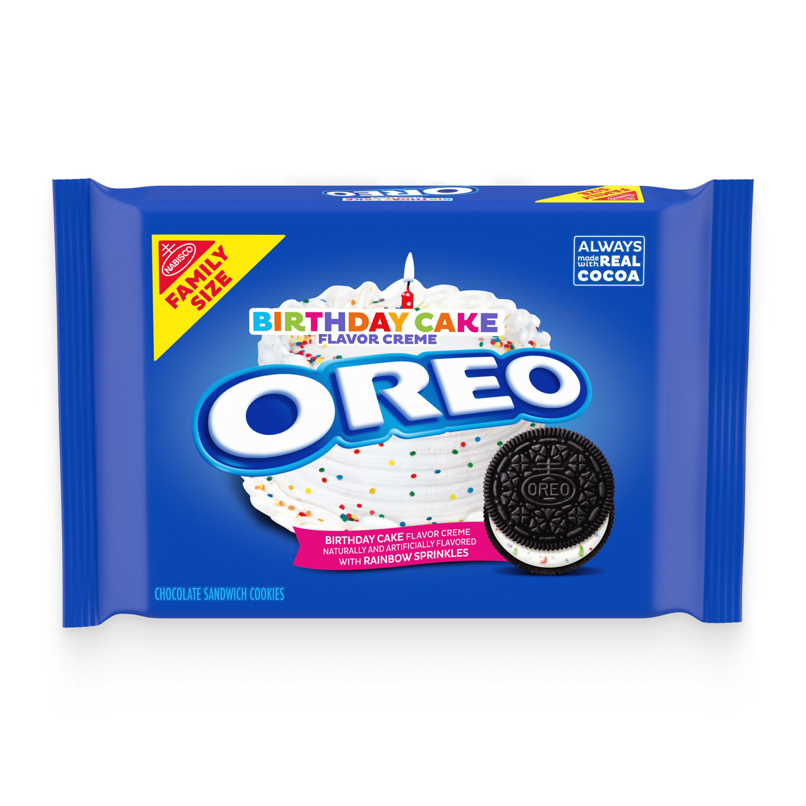 Birthday Cake Creme Chocolate Sandwich Cookies, Family Size K8