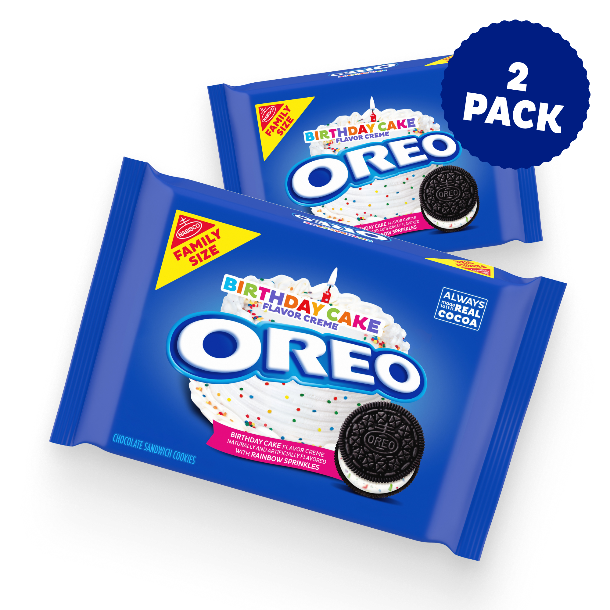 Birthday Cake Creme Chocolate Sandwich Cookies, Family Size, 2 Pack G5